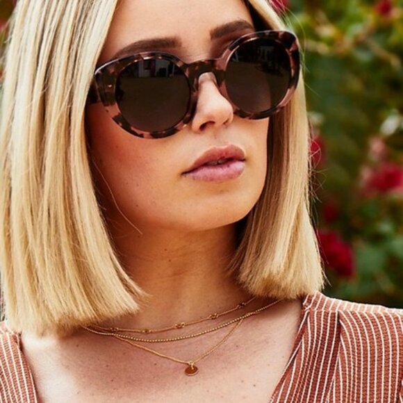 Diff Luna Oversized Polarized Sunglasses Round Lenses Cat Eye Frame Tortoise - Picture 2 of 12